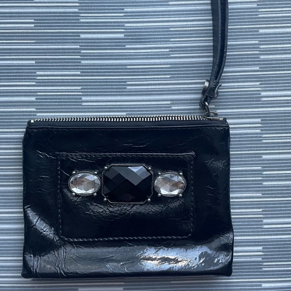 Elegant Black Wristlet with Gem Accents